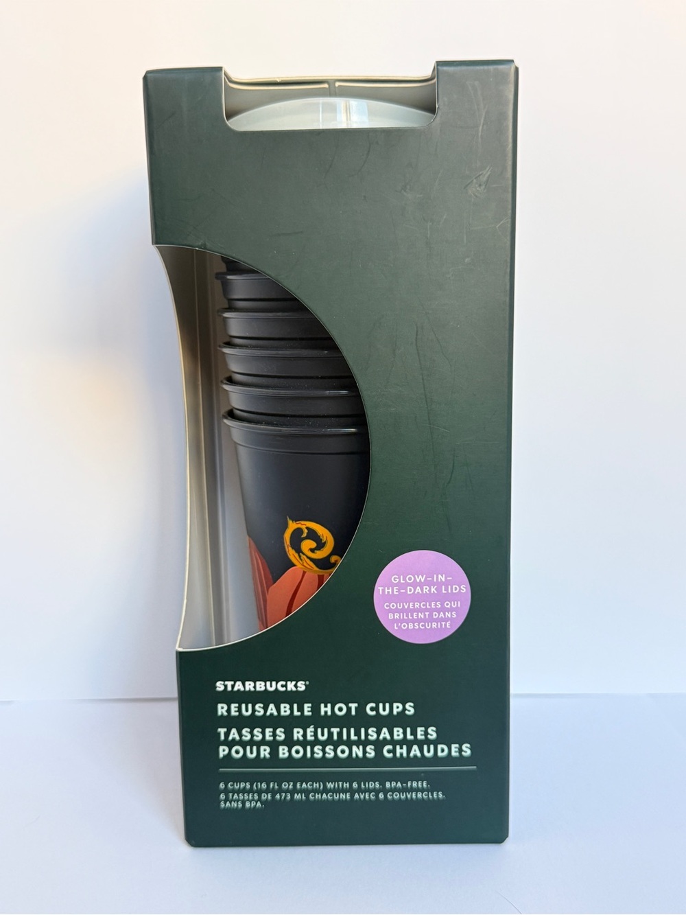 Starbucks 2021 Collectible Halloween Reusable Hot Cups w/ Glow in the Dark Lids